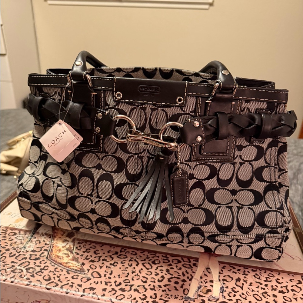 Coach Black and Gray Signature Satchel
